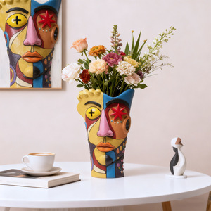 Vaso Artistico Astratto con Volto Colorato in Stile Picasso, Vaso in <span class=keywords><strong>Resina</strong></span> per Decorazione Casa, Ornamento da Tavolo per Soggiorno - Product Image 3