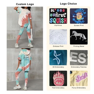 Summer New Arrival Custom Blank <b>Tie</b> <b>Dye</b> T Shirt Set 2 Pieces Oversize Hooded <b>Tops</b> Loose Fit Trousers Casual Style Women's Suit - Product Image 3