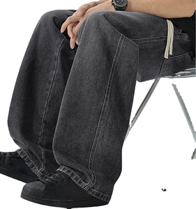 <span class=keywords><strong>Jeans</strong></span> stile americano su misura da uomo pantaloni lunghi larghi sbiaditi a <span class=keywords><strong>gamba</strong></span> <span class=keywords><strong>larga</strong></span> aderenti in vita per Casual da esterno - Product Image 4