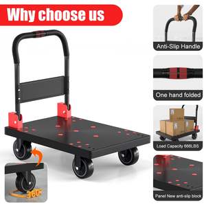 Chariot à plateforme pliable, chariot à plateau plat, chariot à pousser robuste, chariot à plateforme avec roues pivotantes de 5 pouces, chariot à main pour le déplacement - Product Image 6