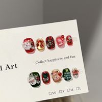 Faux Ongles de Luxe Faits Main Personnalisés à Coller, Motif Danse du Lion 3D, Breloques Œil de Chat Rouge, Réutilisables, pour Nail Art