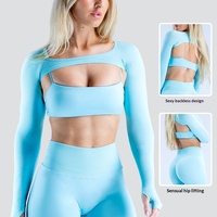 Conjunto de Yoga de Manga Larga para Mujer, en Nailon y Poliamida, de Secado Rápido, Ajuste Ceñido, Ropa Deportiva para Gimnasio, Running y Pilates, Compatible con OEM