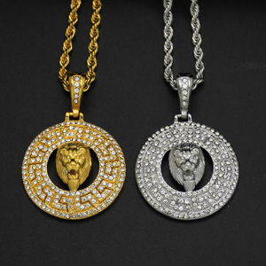 ฮิปฮอปสิงโตหัว CZ zircon เหรียญสแตนเลสชุบทองเครื่องประดับสร้อยคอเครื่องประดับแฟชั่นดีสำหรับผู้ชายขายส่ง - Product Image 1