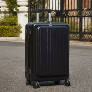 Valise de <span class=keywords><strong>voyage</strong></span> multifonctionnelle à ouverture frontale avec roulettes silencieuses, port de charge USB, porte-téléphone et porte-gobelet – Vente en gros de bagages - Product Image 5