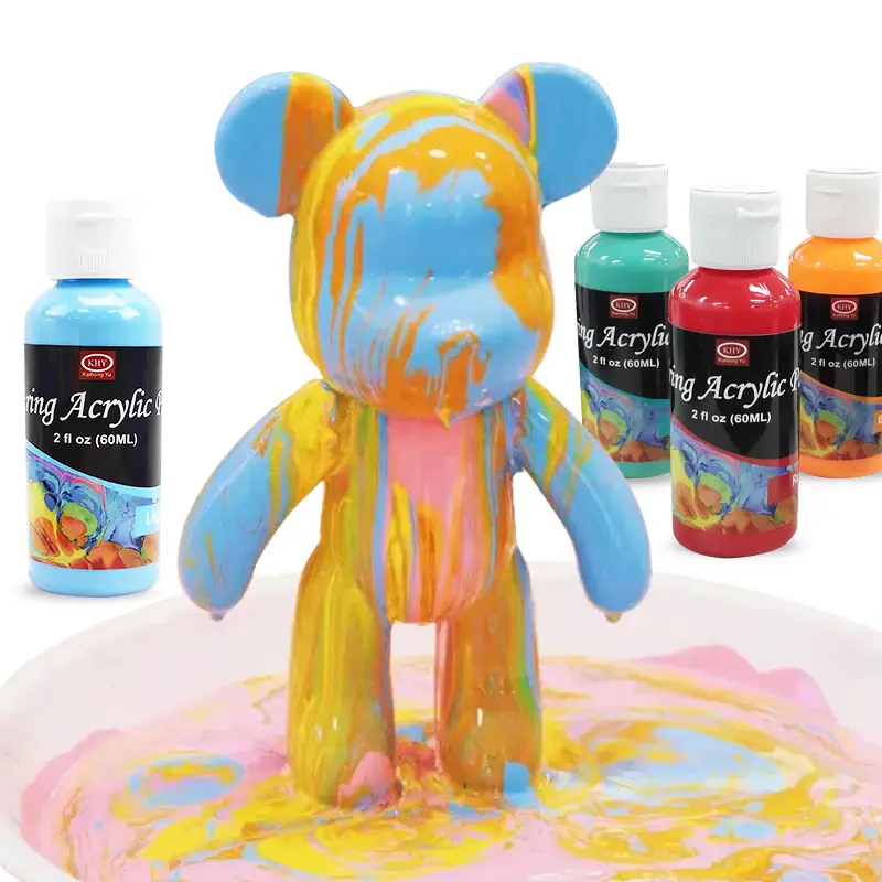 Khy kit de tinta acrílica para crianças, itens de despejar para crianças, arte diy, não tox, cor acrílica, pré-misturado, urso para derramar, conjunto de pintura acrílica