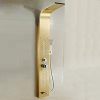 Panneau de douche mural intelligent moderne pour hôtel, villa, appartement, en acier inoxydable brossé, avec robinet en céramique, fonction pluie, 3 poignées