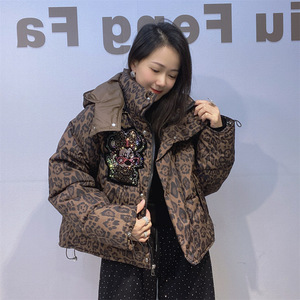 Giacca Trapuntata con Cappuccio Casual Invernale Stile Europeo e Americano, Traspirante, 200g-250g, Stampa Leopardata 0763 - Product Image 4