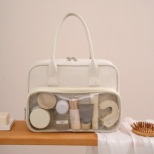 Travel Makeup Bag Rectangle Portable Toiletry Organizer For Trip Khaki Blue - Product Image 1