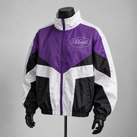 Veste coupe-vent zippée à blocs de couleur personnalisés pour homme, 100 % nylon, broderie plate, streetwear Y2K, coupe-vent, vente en gros