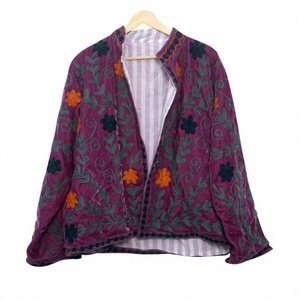 Suzani Hand Embroidered <b>Quilted</b> Floral <b>Pattern</b> Women's Cotton Eco-Friendly High Quality Quick Dry Regular <b>Jacket</b> Winter Festival - Product Image 1