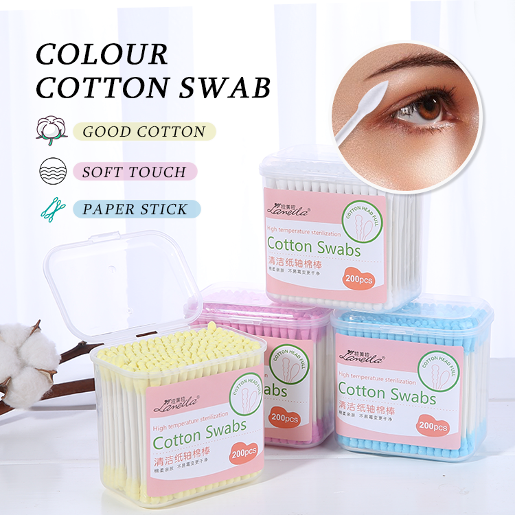 Оптовая продажа, хлопковые палочки Lameila 200 шт., экологически чистые двухсторонние спиральные и круглые наконечники, бумажные палочки, ватные палочки для ушей B0139