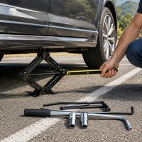 Cric ciseaux portable 2 tonnes à manivelle manuelle pour voiture, kit de réparation d'urgence des pneus avec clé à écrous pour berline, SUV, MPV