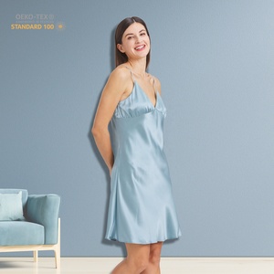 Sexy 6A Lớp Bất Silk 100% Dâu Lụa Đồ Ngủ Vòng/V Cổ Phụ Nữ Nightdress - Product Image 1