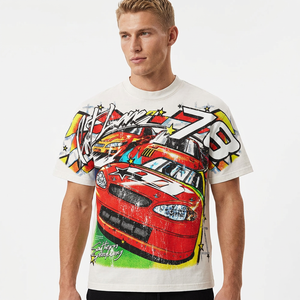 <b>Men's</b> White Short Sleeve Casual O-Neck Regular Fit Cotton T-Shirt With <b>Red</b> Racing Car Print Speedway Design - Product Image 6