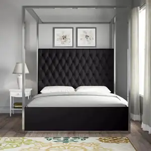 Queen Size Smart Wood Bed Luxe Beddengoed Sets Gouden Luifel Bedframe Gestoffeerd California Kingsize Bed