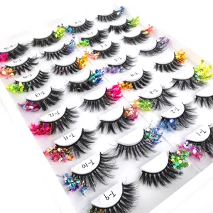 Kızlar için renkli sahte kirpikler sahte kirpikler festivali Cosplay sahte kirpikler için dramatik yanlış Glitter Lashes