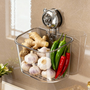 Wall Mounted Storage Box For Garlic Ginger Chili Suction Cup Kitchen Organizer No Drill Spice Rack - Product Image 1
