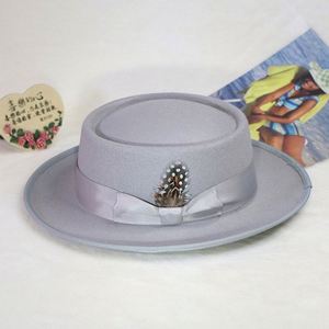 Custom High Quality Faux Wool Fedora <b>Hat</b> Fashion Men Sombreros Telescope Crown Pork Pie Boater <b>Hat</b> With Feather Satin Lining - Product Image 5