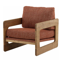 Fauteuil lounge en lin terre cuite, style mid-century, avec cadre en bois en forme de traîneau et dossier incurvé pour salon, personnalisable OEM ODM