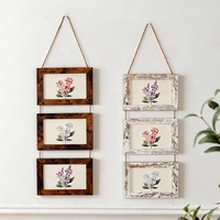 Set Bingkai Foto Dinding Buatan Tangan Impor 6-inci, Bingkai Persegi Panjang dari Papan Buatan, Gaya Vintage, Tiga/Empat Panel