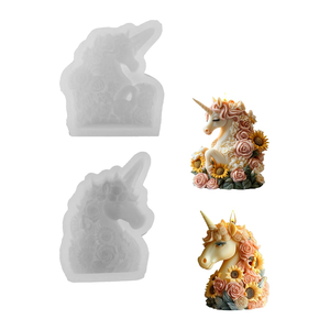 Flower Unicorn 100% Silicone <b>Candle</b> <b>Molds</b> Cartoon Animal 2-Piece Dishwasher Safe Sustainable DIY Aromatherapy <b>Candle</b> Making - Product Image 1