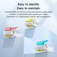 SAMZHE - Juego de 30 Conectores RJ45 Cat6A 8P8C UTP de 3 Pulgadas, Transparentes, Azules, de Dos Piezas, con Orificio para Cable de 1,10 mm, Enchufe Modular para Cable de Red