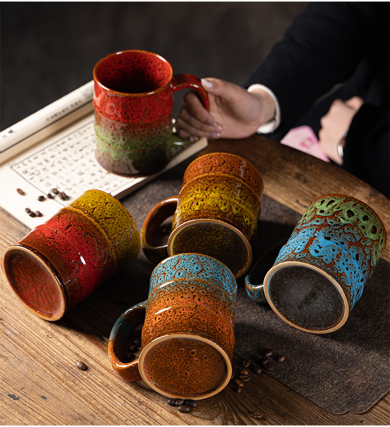 Wholesale 600ml Large Ceramic Coffee Mugs Custom Handmade Nordic Oil Drum  Design Porcelain Handle with Logo