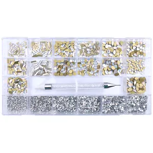 QIYI Nail Box Strass Mixte Multi Forme Verre Cristal Fantaisie Strass Dans 21 Boîte Fond Plat Verre Art Décoration