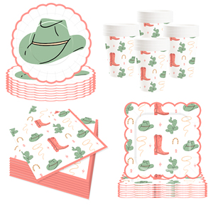 DAMAI - Vajilla de Papel para Fiesta Vaquera, Platos y Servilletas Rosas con Diseño de Vaquera y Cactus, para 8 Personas - Product Image 5