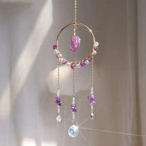Cloche à vent suspendue en améthyste, attrape-soleil en cristal, décoration maison et jardin, décoration soleil et lune - Product Image 4