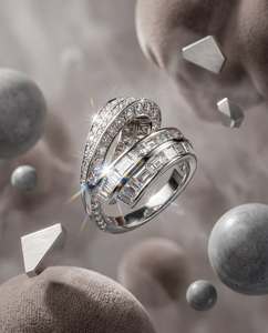 Anillo de Diamantes Creados en Laboratorio con Corte Brillante Redondo y Esmeralda, Certificado por IGI, para Mujer, en Oro Amarillo, Oro Blanco y Oro Rosa, de Lujo - Product Image 6