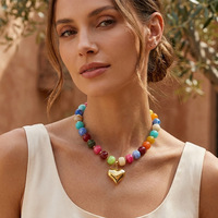 Perhiasan Fashion Liburan Pantai Kalung Manik-manik Hati Resin Berlapis Emas 18K Baja Tahan Karat 316L