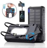 Pack de charge solaire haute capacité 20 000 mAh, prise en charge de la charge rapide, charge sans fil, câbles intégrés, support rotatif à 360 degrés, camping