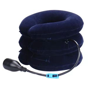Cervical <b>Traction</b> Pillow Three Layer Inflatable <b>Neck</b> Support With Pump For Health Massage Navy Blue - Product Image 1