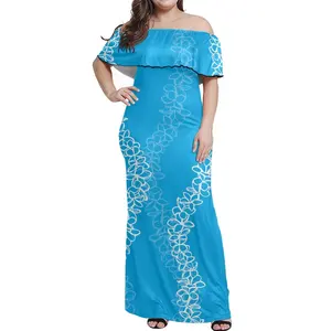 개인화 된 Puletasi 사용자 정의 디자인 폴리네시아 드레스 스트레치 여름 섹시한 무도회 스트레치 저녁 여성의 드레스 저렴한 도매