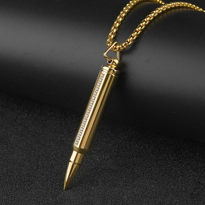 Bullet Shape Stainless Steel Cremation Pendant Necklace Pets Keepsake Urns for Ashes Gold Color Jewelry - Product Image 6