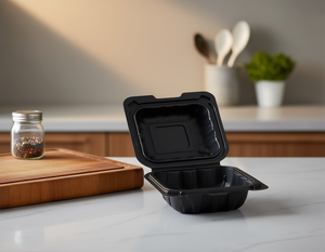 Contenitore per Alimenti in PP Nero con Coperchio a Cerniera 6x6, Microondabile, Monoscomparto, per Asporto e Conservazione in Cucina, con Coperchio Ribaltabile Stampato a Iniezione - Product Image 2