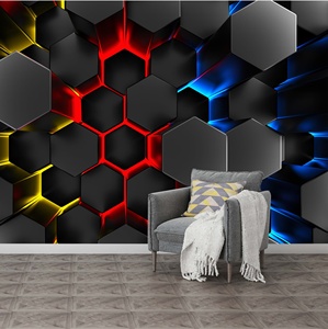 Papier peint <span class=keywords><strong>mural</strong></span> 3D géométrique personnalisé, style technologique amovible pour salle de jeu et décoration de bureau - Product Image 2