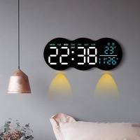 Jam Dinding Digital LED Huayang 2808 dengan Remote Control Multifungsi Alarm Tampilan Suhu untuk Ruang Tamu Rumah Modern