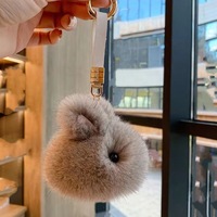 Rex Kelinci bulu kelinci plushie liontin rantai kunci tas Mini jimat liontin lucu kelinci mati mewah gantungan kunci mainan boneka binatang