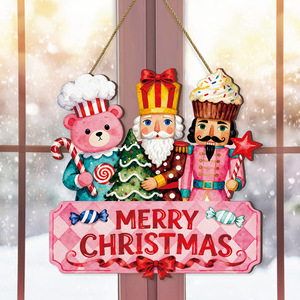Cross-border Christmas wooden hanging tag, <b>pink</b> walnut soldier <b>bear</b>, hanging decoration, nutcracker wooden pendant - Product Image 5