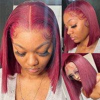 Pelucas de Cabello Humano Liso con Frente de Encaje Transparente HD, Pelucas Bob de Cabello Humano para Mujeres Negras, Listas para Usar, Sin Pegamento