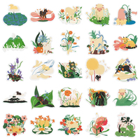 50 autocollants transparents originaux à motif floral dessiné à la main, motif petit agneau, pour coque de téléphone, ordinateur portable et décoration – Offre spéciale
