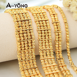 Trendy Fashion <b>Beaded</b> <b>Bracelets</b> 21k Gold Plated Non Tarnish Bridal Wedding Bangles Women's Classic Jewelry - Product Image 5