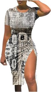 Vente en gros de <span class=keywords><strong>robe</strong></span> de club <span class=keywords><strong>moulante</strong></span> pour femmes Plus Size Slit Midi Tshirt Dresses Ladies Summer Sexy News Paper Date Night Curvy Dress - Product Image 3