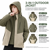 Ensemble de veste bomber décontractée unisexe personnalisée 3 en 1 avec blocs de couleur, imperméable, à capuche, pour l'hiver, la randonnée, le camping, 2 pièces, doublure en polaire, pour l'extérieur