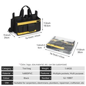 Bolsa de Herramientas Resistente de Oxford 1680D y PVC, con Parte Superior Abierta y 18 Bolsillos, para Electricistas y Carpinteros, BSCI OEM - Product Image 6