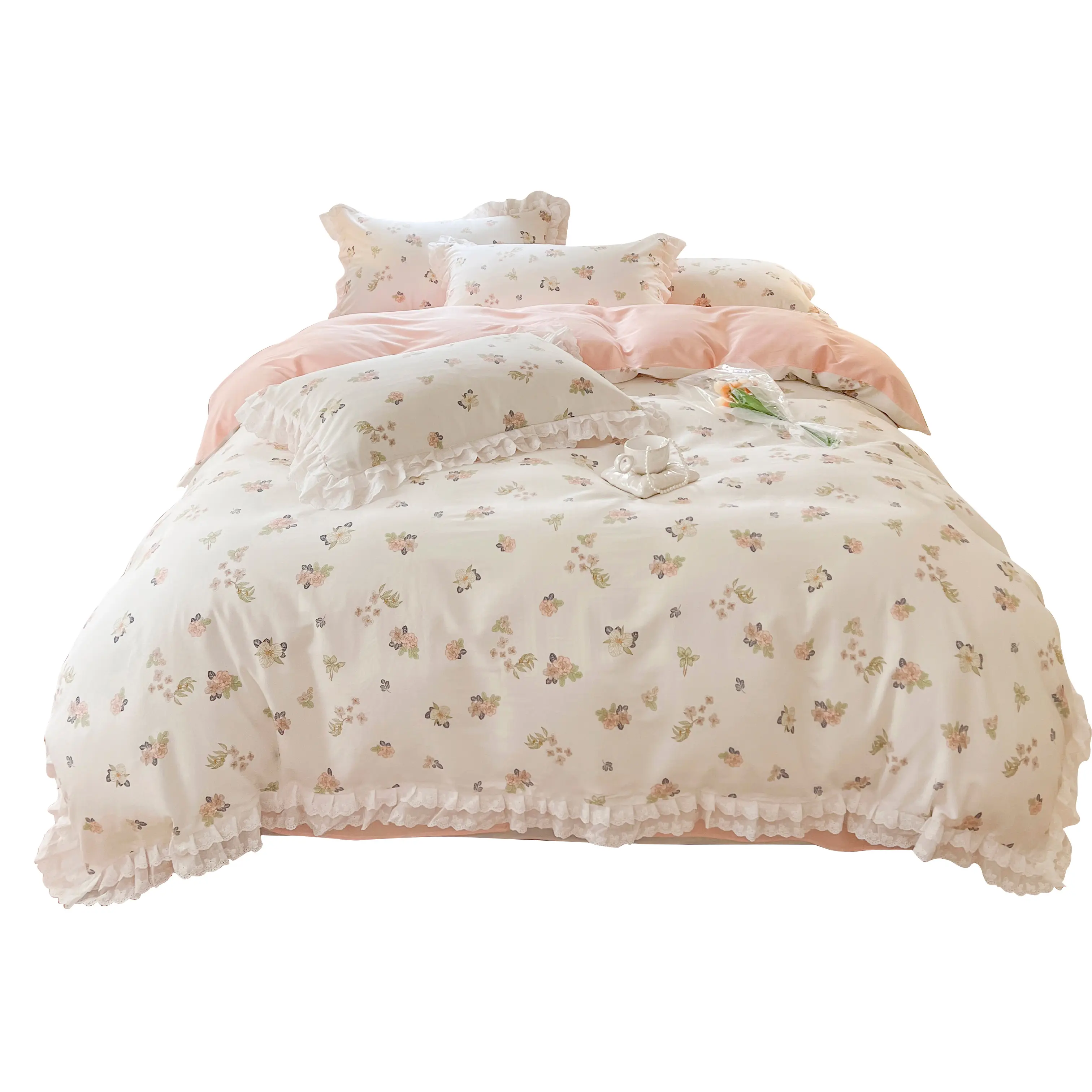 Großhandel Tencel Cloud kleine Baumwolle koreanischen Stil Spitze Bett Rock Baumwolle vierteiliges Set