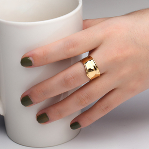 Винтажный комплект колец золотого цвета для женщин, широкий, гладкий, с простой изогнутой поверхностью, инкрустированный камнями, для вечеринок, модные украшения, подарок - Product Image 6