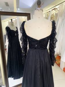 2026 <span class=keywords><strong>abiti</strong></span> da sera neri a maniche lunghe <span class=keywords><strong>abiti</strong></span> da ballo in raso una linea eleganti <span class=keywords><strong>abiti</strong></span> lunghi formali per le donne - Product Image 4